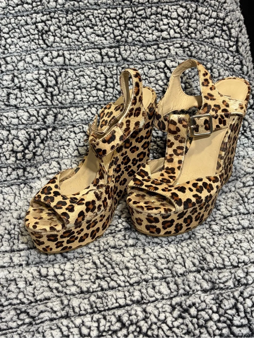 INC International Concepts Leopard-Print Tan and Black Platform Wedges